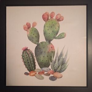Cactus Art Print with Black Frame Wall Art. 11x11!